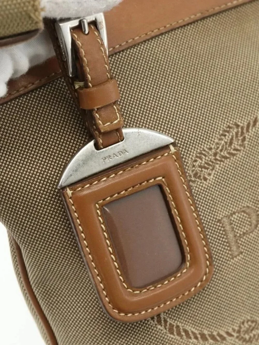 PRADA Shoulder Bag Canvas Beige Silver Auth ka3997